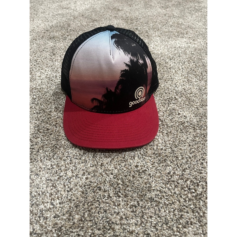 Goodseed Sunset Palm Tree Trucker Hat Snapback Mesh Cap Red Black